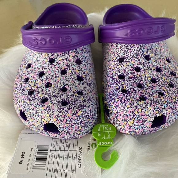 NWT Crocs classic glitter clogs sparkly purple slip ons Size J3 - Picture 7 of 11
